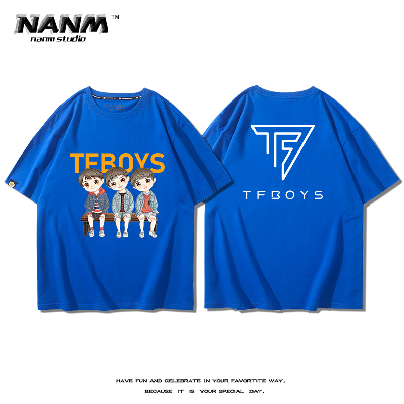 tfboys易烊千玺王俊凯王源卡通人像短袖男女夏季粉丝可定制应援服