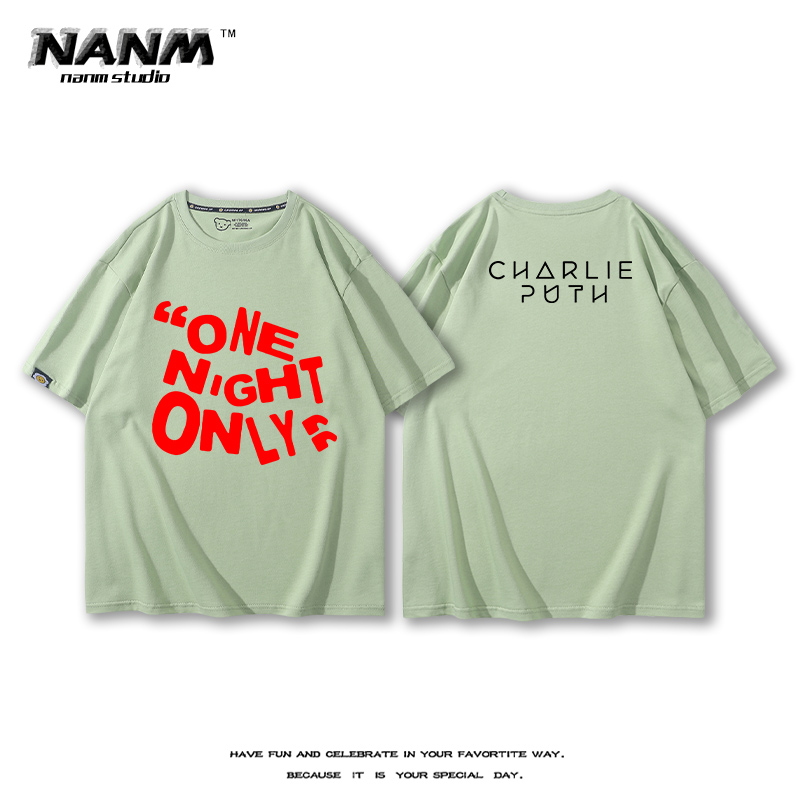 英国创作歌手Charlie Puth断眉短袖男女夏季周边印花纯棉宽松T恤 - 图1