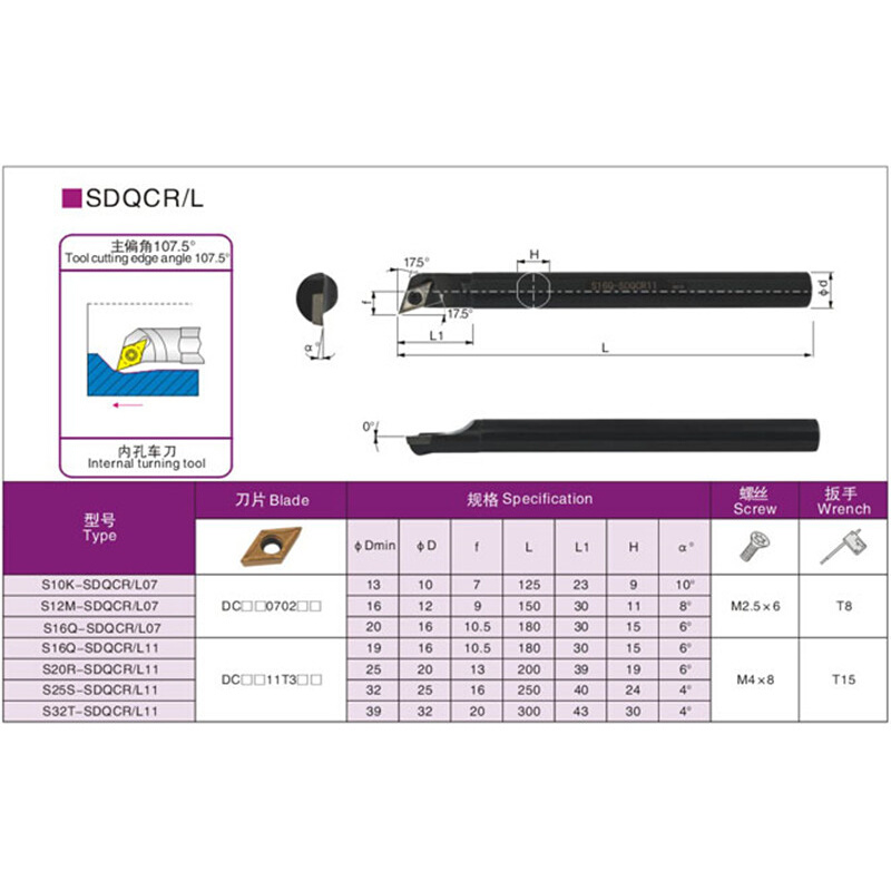 107.5度数控车刀刀杆S08K/10K/12M-SDQCR07/S16Q/20R/25S-SDQCR11 - 图1