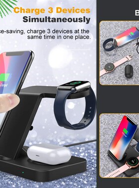 15W Qi Wireless Charger 3 in 1 Fast Charging Stand for Sams