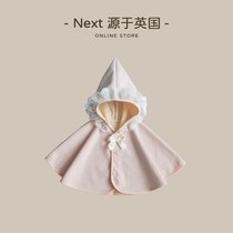 UK NEXT female baby autumn winter thickened cloak baby lace lace lace with cap plus suede cloak princess coat