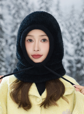 冬季毛绒帽子围脖一体骑车防风帽