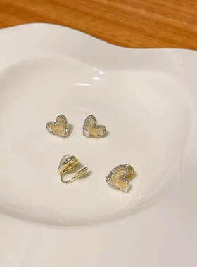法式温柔甜美爱心925银针耳钉女