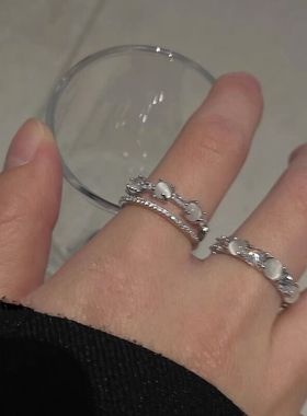 时尚个性猫眼锆石双层开口戒指女