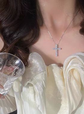 男女嘻哈情侣中性镶钻十字架项链