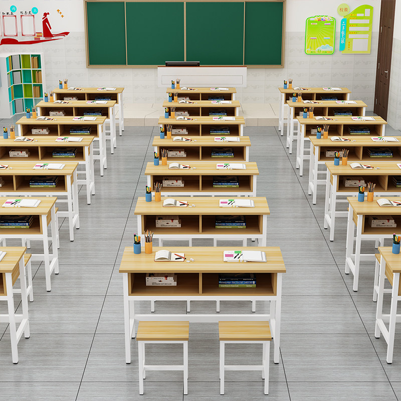 学校课桌椅中小学生双层课桌辅导班培训桌补习班带抽屉课桌椅直销_虎窝淘