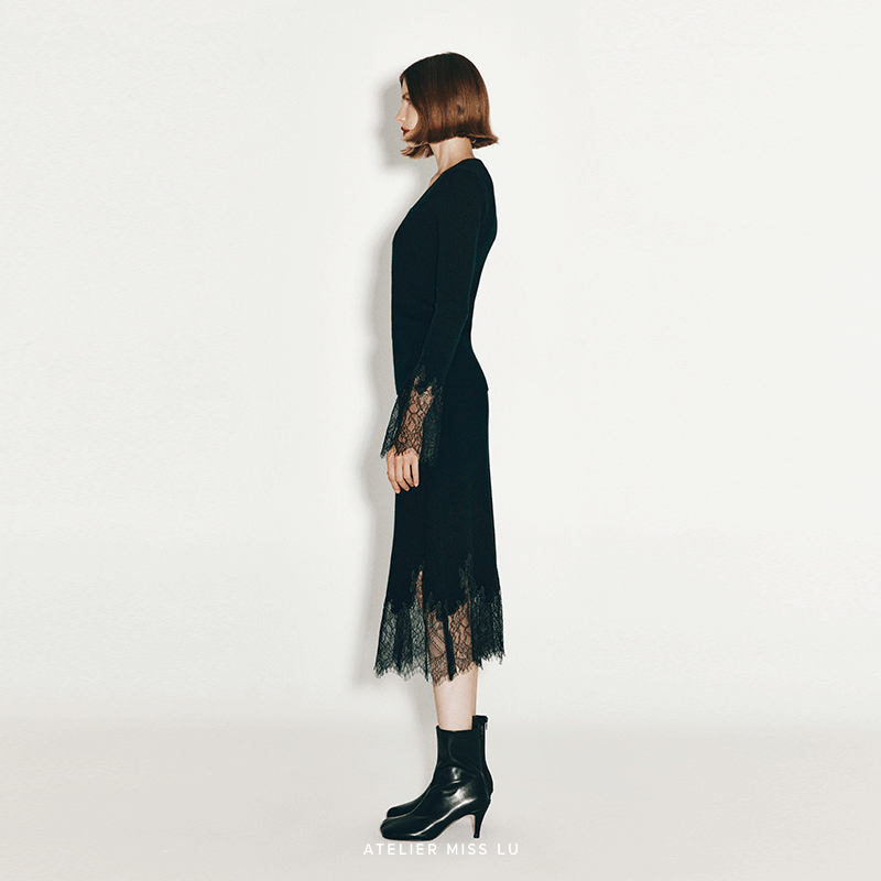 AtelierMissLu【一片夜云】2024秋冬蕾丝拼接羊绒羊毛混纺上衣,淘宝优惠券,粉丝福利购,淘宝优惠卷