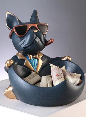 创意斗牛犬进门口放钥匙的摆件玄关鞋柜收纳盒家里摆设品乔迁礼物