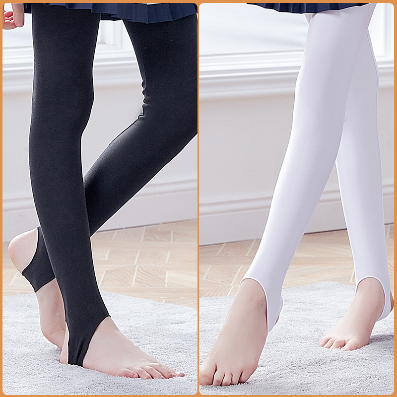 儿童舞蹈裤白色踩脚裤芭蕾舞裤女童打底裤跳舞裤子春秋薄绒练功裤 - 图3
