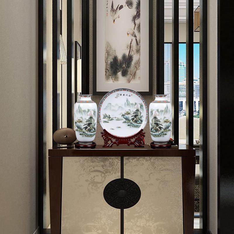 景德镇陶瓷器花瓶家居客厅摆件插花瓷瓶三件套酒柜装饰品盘工艺品,淘宝优惠券,粉丝福利购,淘宝优惠卷