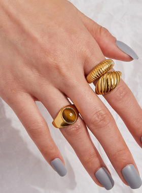 羊角条纹通勤百搭金戒指女