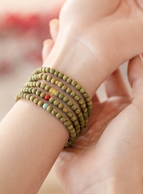 女款绿檀木简约弹力佛珠手链