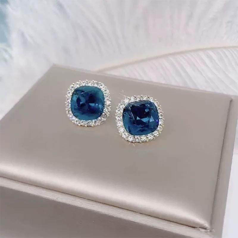 S925纯银蓝色水晶耳环新款爆款高级感轻奢小众设计女简约耳钉百搭,淘宝优惠券,粉丝福利购,淘宝优惠卷