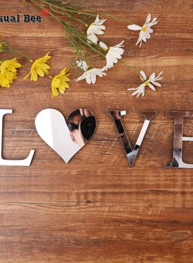 English Letters Acrylic Mirror Surface Wall Sticker 3D Silve