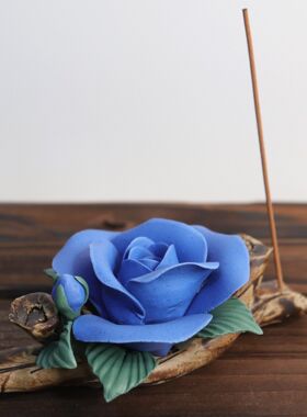 陶瓷纯手工捏花枯木逢春传统陶瓷手玫瑰花香插茶道茶宠摆件装饰品