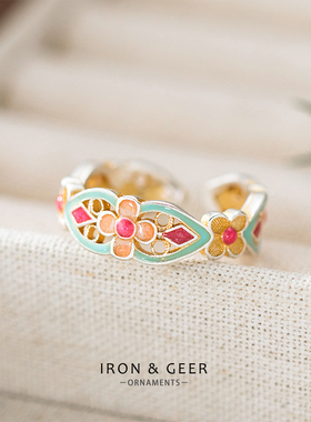 新中式足银珐琅彩开口戒指汉服