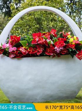 户外简约抽象花篮花盆玻璃钢雕塑花园林景观草坪楼盘美陈装饰摆件