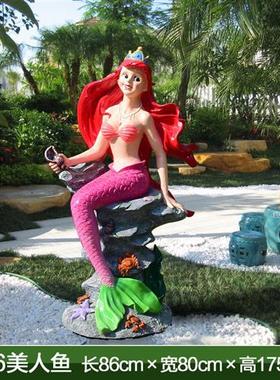 玻璃钢仿真美人鱼摆件大型卡通人物雕塑户外海洋沙滩景观装饰美陈