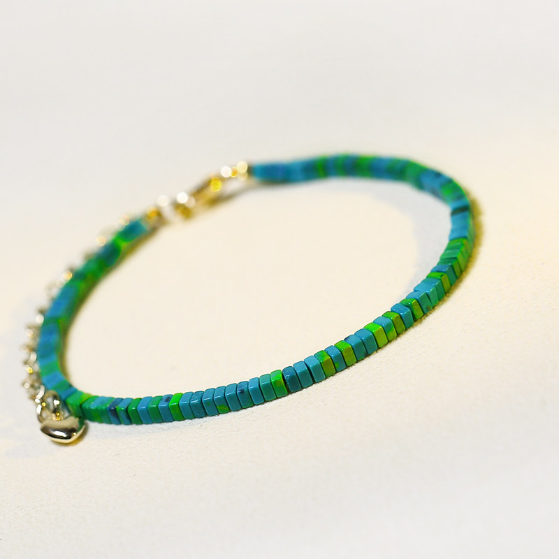 春之碧色极细绿松石古风复古女手镯 览星阁手链