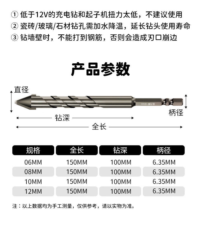 150mm加长款歪头偏心钻头瓷砖玻璃红砖岩板钻头打孔超硬合金钻头 - 图0