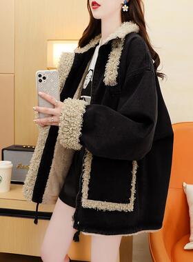 潮牌新款春秋爆款时尚洋派女宽松韩系慵懒风上衣加绒加厚牛仔外套