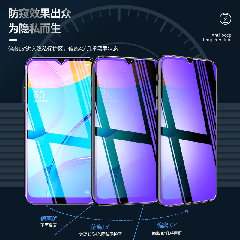 OPPOA35防窥钢化膜全屏覆盖抗蓝光防偷窥手机膜屏保适用于PEFM00钻石黑边防爆玻璃膜防滑防指纹超薄保护贴膜 - 图0