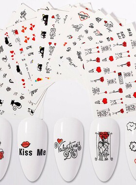 Random 24 Sheets Valentines Nail Art Stickers For Decoratio
