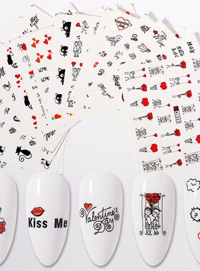 Random 24 Sheets Valentines Nail Art Stickers For Decoratio