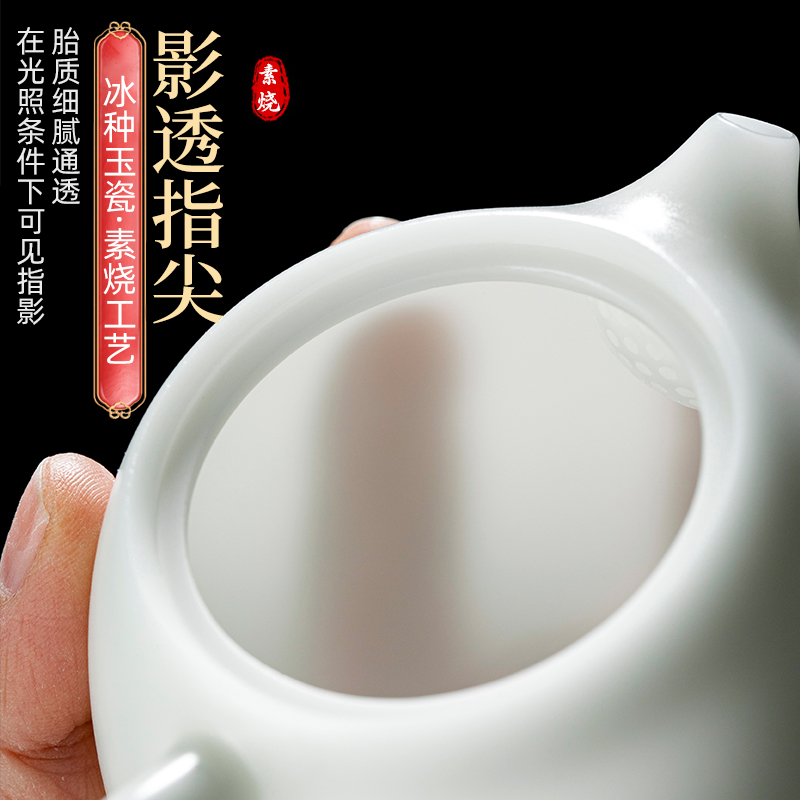 钰铨龙门 曾松茂大师手工冰种羊脂玉瓷素烧龙蛋壶陶瓷旋转泡茶壶 - 图0