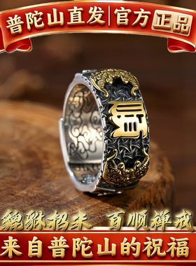 普陀山貔貅戒指活口指环好运银饰品国潮风男款送男朋友的生日礼物