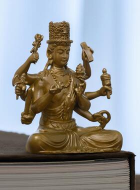 大随求菩萨摆件纯黄铜实心小随身佛像书镇纸精致书房茶空间装饰品