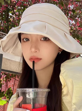 渔夫帽女新款洋气轻便防晒遮阳帽水桶帽小众褶皱夏季太阳帽子女士