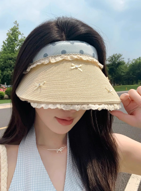 日系蕾丝花边空顶草编帽子女款2025新款大檐防晒帽防紫外线太阳帽