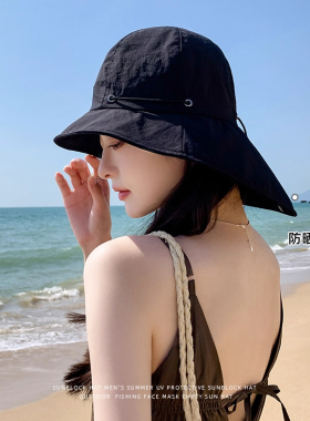 渔夫帽女2025新款夏季防紫外线遮阳帽户外遮脸百搭防晒帽子