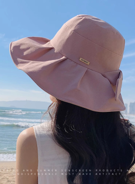渔夫帽女2025新款时尚遮脸防晒帽夏季遮阳帽子大檐防紫外线太阳帽