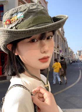 水洗做旧渔夫帽女夏季遮阳防晒西部牛仔帽子户外露营登山帽太阳帽
