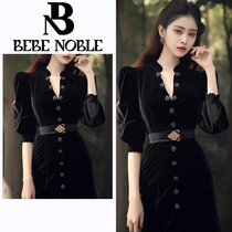 BEBE NOBLE (designer) Faystyle Hepburn Hair with slim length dress Black Gold Velvet Dress Dress