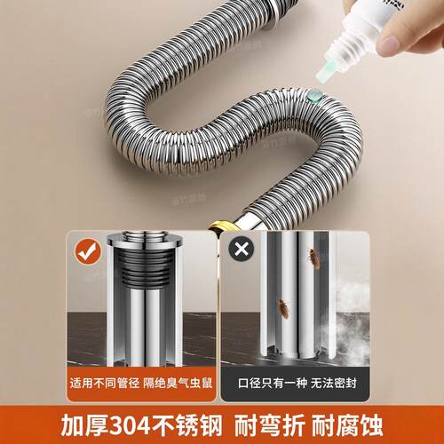 厨房洗菜盆下水管配件不锈钢双槽洗碗池水槽排水管下水器防臭套装 - 图2