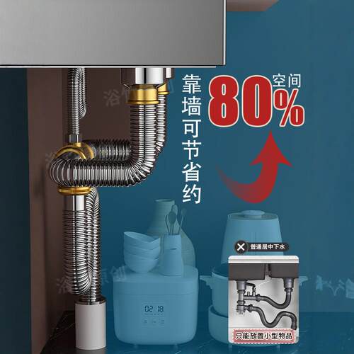 厨房洗菜盆下水管配件不锈钢双槽洗碗池水槽排水管下水器防臭套装 - 图0