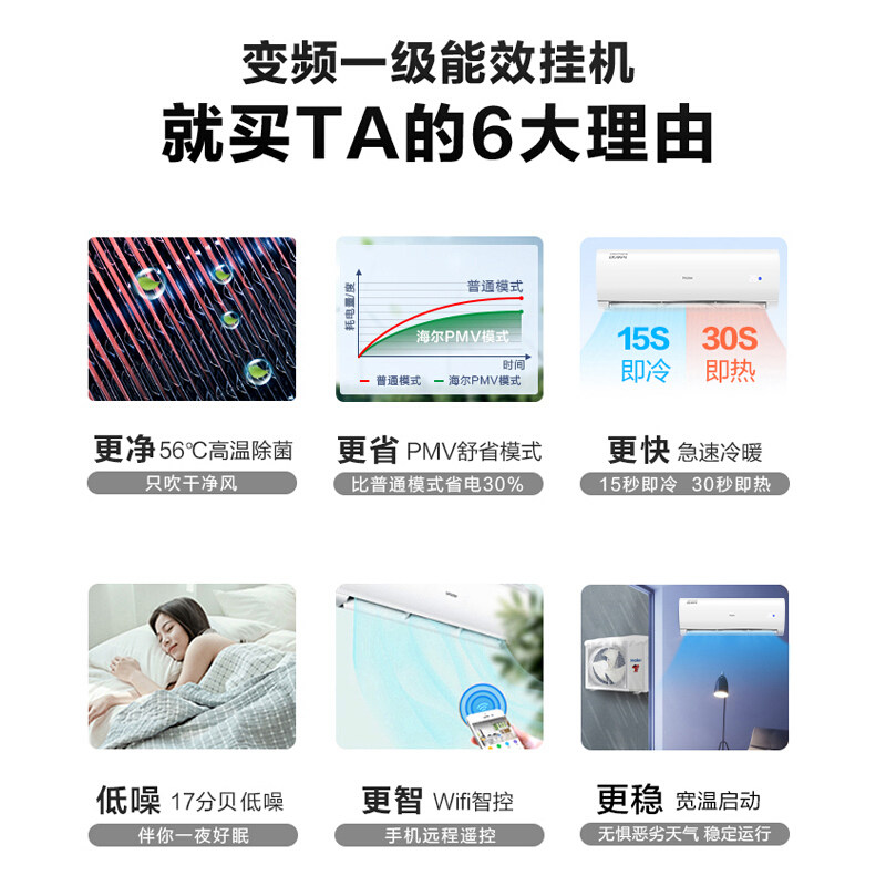海尔大1.5匹新一级变频冷暖空调 海尔干百厚空调