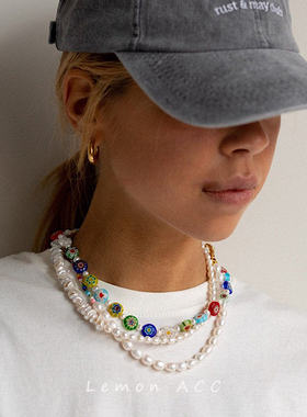 博主同款彩色琉璃小花项链