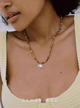 彩色玉石串珠大象项链