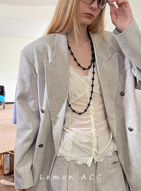 小众ins天然黑玛瑙项链玉石圆珠颈链叠搭配双层点睛手工制男女款