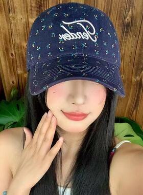 IOTS 韩版软顶小碎花棒球帽女刺绣字母弯檐鸭舌帽休闲百搭显脸小