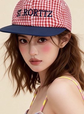 IOTS 格纹字母刺绣平檐棒球帽男女夏季百搭显脸小鸭舌帽休闲遮阳