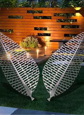 不锈钢树叶雕塑创意仿真金属镂空叶子户外酒店园林庭院水景装饰品