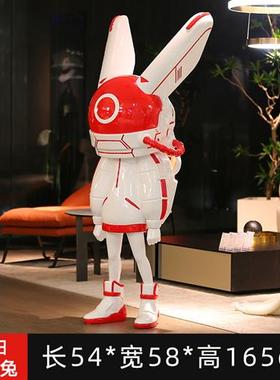 黑八科技兔台球公仔玻璃纤维雕塑门店俱乐部酒吧会所电竞引流大摆