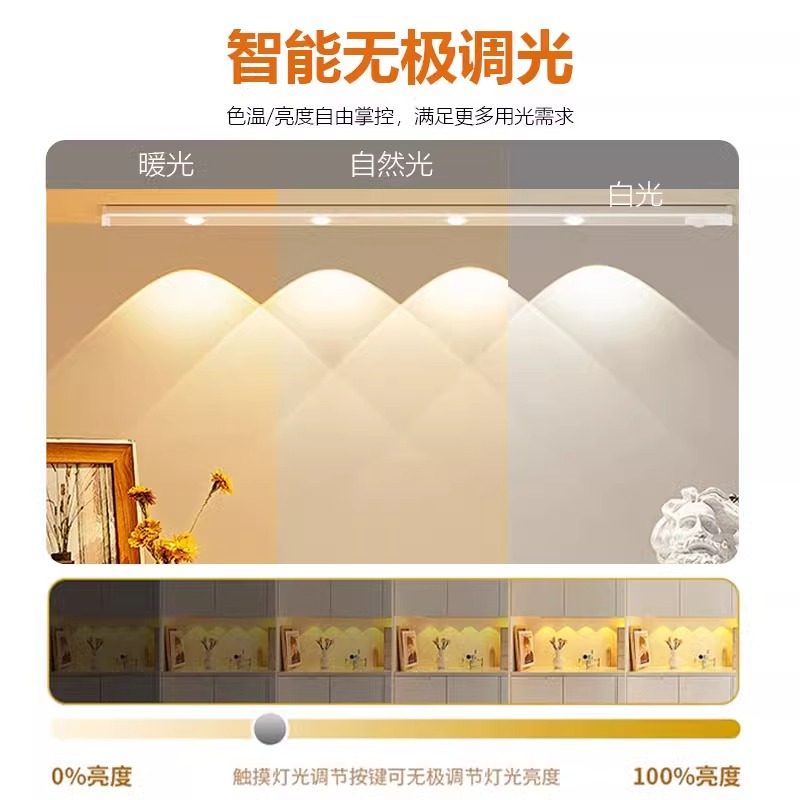 人体感应LED橱柜灯带小山丘充电式磁吸无线自粘客厅酒柜鞋柜灯条,淘宝优惠券,粉丝福利购,淘宝优惠卷
