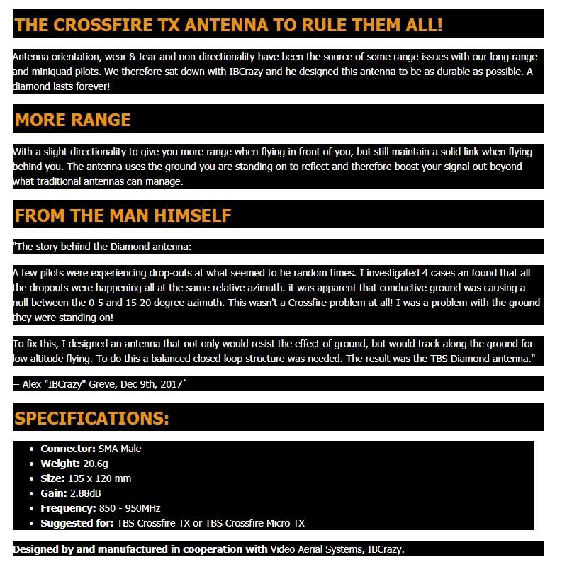 黑羊TBS钻石915天线CROSSFIRE升级天线远距离增益无人机穿越四轴 - 图0
