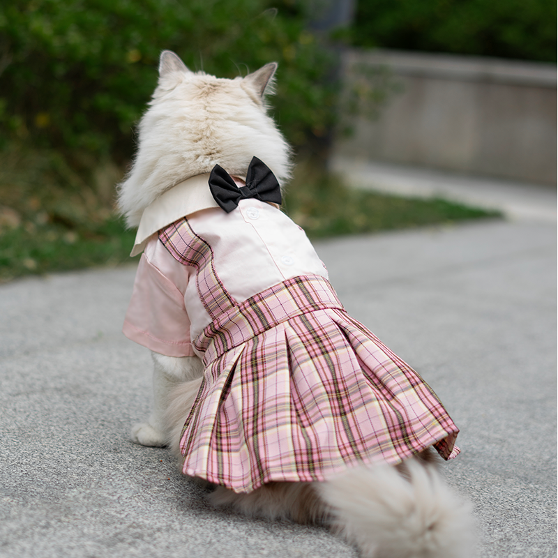 朕高兴宠物猫咪狗狗春秋jk衣服裙子制服金渐层泰迪防掉毛连衣裙-图0